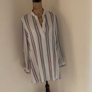 Women's White and Navy Striped Tunic Blouse